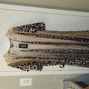 NWT.All about you. Mocha & Golden Leaopard lace kimono size L